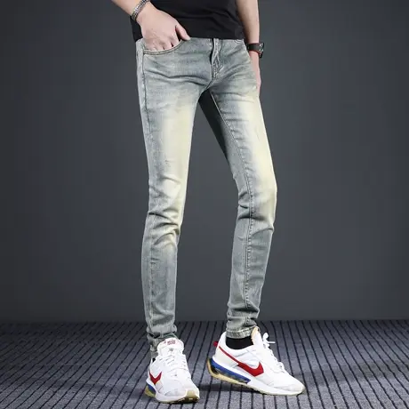 香港高端复古牛仔裤男款修身小脚2024新款春夏季弹力男士裤子潮牌商品大图