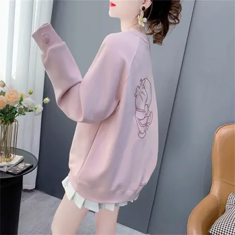 超火ins刺绣圆领卫衣女薄款2023年新款春季宽松复古日系洋气上衣商品大图