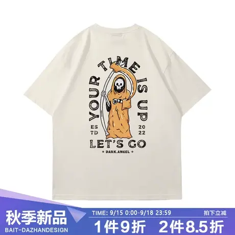 纯棉情侣短袖亚文化朋克摇滚骷髅街头风大码古着美式上衣中袖T恤商品大图