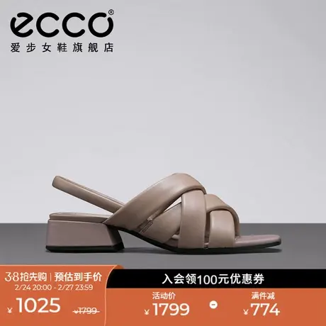 ECCO爱步罗马凉鞋女 夏季编织羊皮凉鞋粗跟方头低跟拖 塑雅291343图片