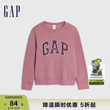 Gap女幼童秋冬LOGO抓绒微弹运动卫衣儿童装休闲圆领上衣793888商品大图