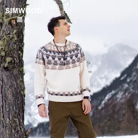 Simwood简木男装【宽松版型】新款羊毛混纺撞色套头圆领毛衣男商品大图