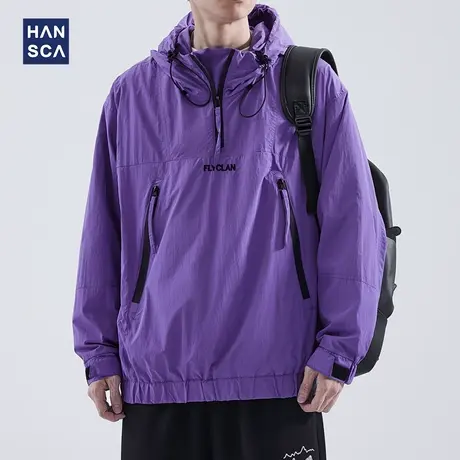 hansca半拉链夹克男士宽松山系设计感连帽外套秋冬季潮牌休闲上衣商品大图
