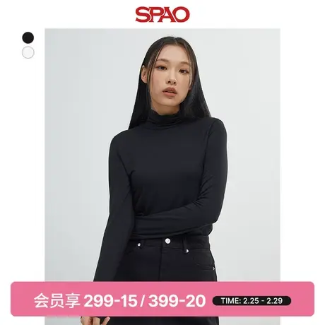 SPAO韩国同款 春季新款长袖女高领打底衫内搭T恤SPLWD4TU02图片