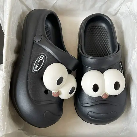 趣味大眼仔洞洞鞋女夏季外穿沙滩包头凉拖鞋踩屎感厚底防滑半拖鞋商品大图