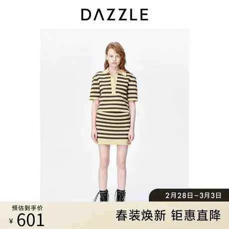 DAZZLE地素奥莱春夏装新款复古条纹提花短款短袖针织衫上衣女图片