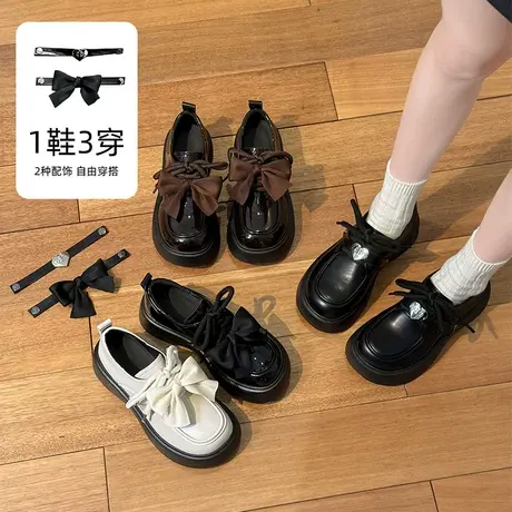 黑色厚底小皮鞋女2024新款春季单鞋百搭鞋子女鞋学院风英伦乐福鞋商品大图