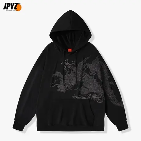 中国风潮牌秋季刺绣印花连帽衫卫衣男女街头情侣款宽松国潮上衣服商品大图