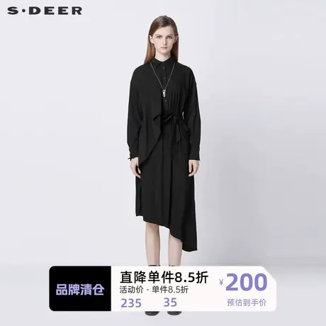 sdeer圣迪奥女装翻领拼接收腰不规则衬衫连衣裙S21361216图片
