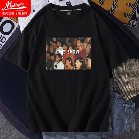 欧美高街ins复古短袖t恤男潮牌夏季宽松纯棉圆领体恤青少年半袖衫商品大图