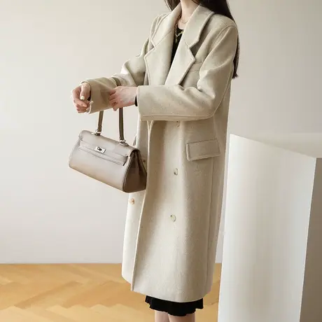 加厚外套秋天新款毛呢外套女中长款呢子大衣温柔系秋冬商品大图