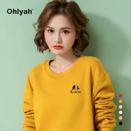 Ohlyah品牌 套头卫衣女秋冬韩版情侣装新款宽松bf慵懒风无帽圆领商品大图