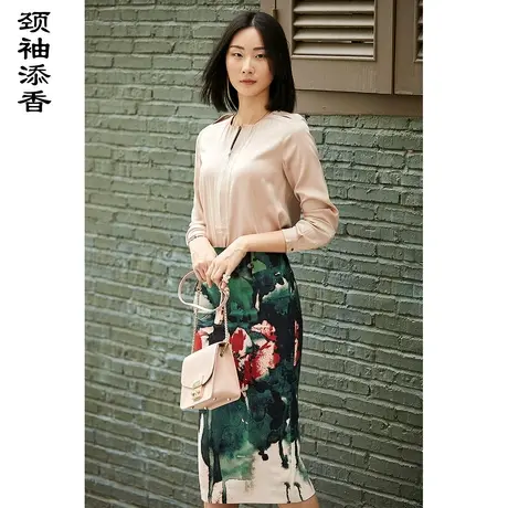 颈袖添香2023秋季新款衬衫时尚百搭真丝上衣OL修身长袖衬衣商品大图