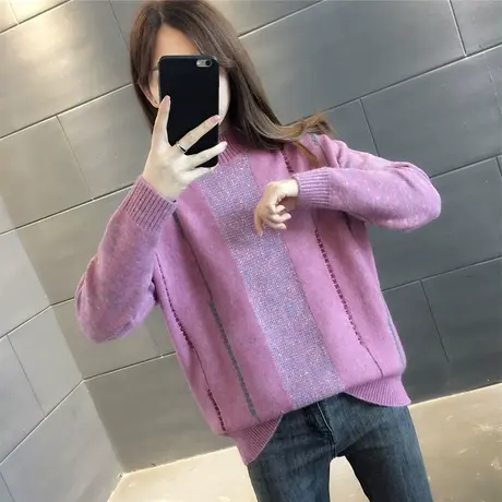 半高领纯色套头针织打底上衣2023年秋冬新款韩版宽松毛衣上衣百搭图片
