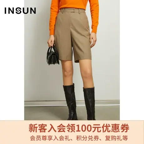 恩裳商场同款秋季羊毛时尚休闲短裤经典驼色简约裤子女小个子图片