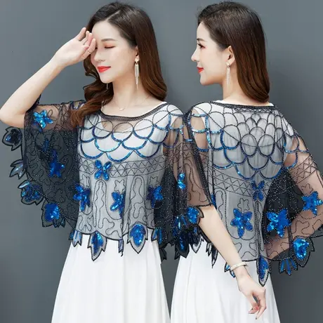 配裙子穿的夏季短款亮片罩衫薄款网纱披肩外套民族风外搭小坎肩图片