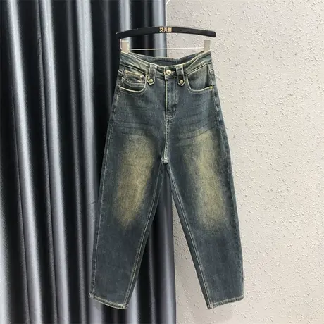 欧货复古老爹牛仔裤女2023秋季新款高腰显瘦阔腿小脚哈伦裤垮裤潮图片
