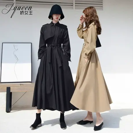 风衣女中长款ins港风秋季新款气质系带收腰显瘦休闲工装A字连衣裙商品大图