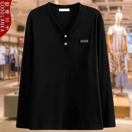 中年大码女装长袖T恤宽松显瘦200斤年轻气质胖妈妈秋季打底衫上衣商品大图