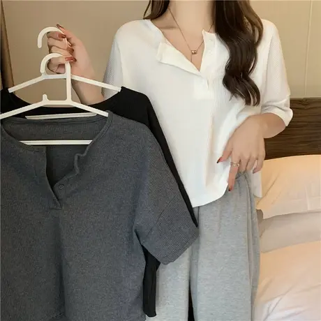 半袖短款圆领T恤女学生大码宽松针织衫辣妹洋气百搭打底上衣夏ins商品大图