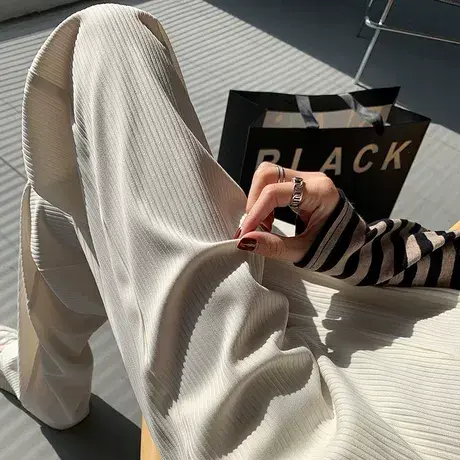 窄版阔腿裤女春夏新款冰丝女裤小个子高腰垂感宽松直筒休闲拖地裤图片