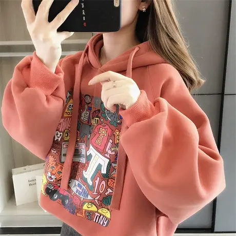 卫衣女秋冬韩版宽松bf慵懒风ins设计感小众加绒加厚小个子外套潮图片