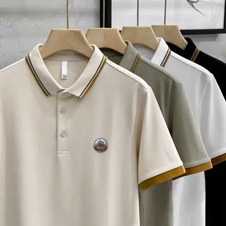 男士高端短袖t恤夏季修身体恤上衣服潮流英伦学院风冰丝POLO衫潮商品大图