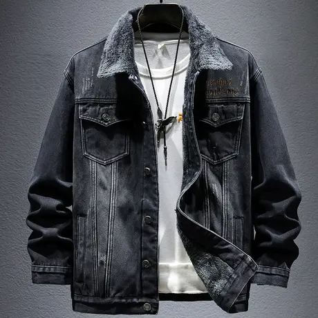 冬季男士牛仔外套加绒加厚韩版潮流保暖男生工装上衣服帅气夹克男图片