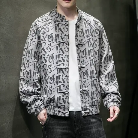 2022秋季新款中国风男装毛呢夹克男宽松大码中式盘扣外套国潮唐装商品大图