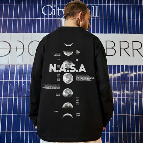 oversize潮牌胖子男装加肥加大码国潮嘻哈宽松T恤潮nasa长袖潮流图片