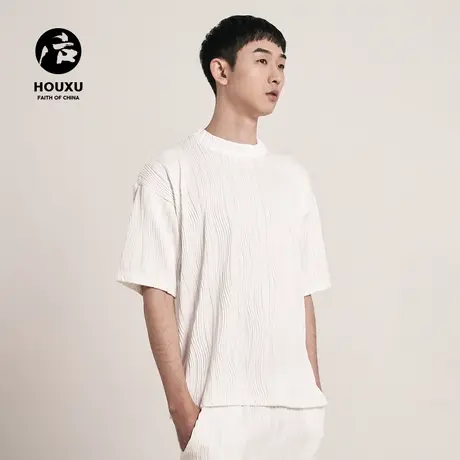 后序高级感t恤男设计感宽松夏季原创高端条纹圆领短袖潮流体恤图片