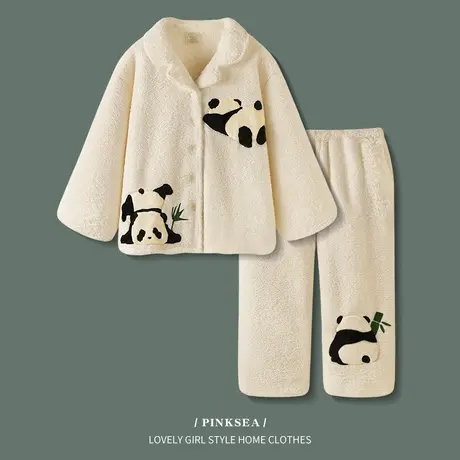 Pinksea情侣睡衣女冬季珊瑚绒可外穿新款加厚秋冬男款家居服套装商品大图