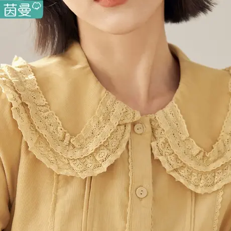 茵曼法式娃娃领衬衫女士2023秋季新款纯棉别致小衫气质长袖上衣商品大图