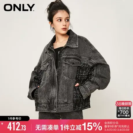 ONLY冬季潮流休闲拼接落肩牛仔外套女|123154012图片