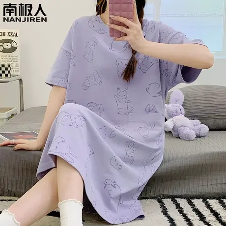 纯棉睡裙女夏季2024新款夏天短袖性感女士兔子孕妇睡衣春秋款女款商品大图