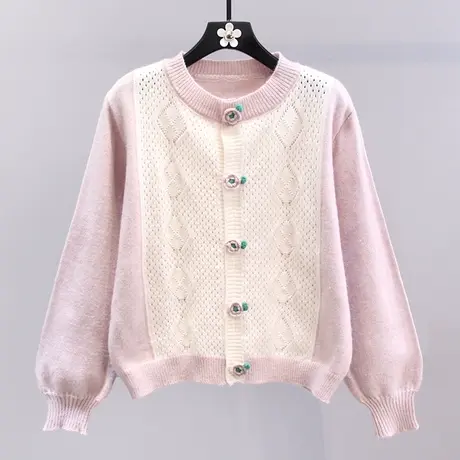 拼色小花设计感毛衣外套女秋冬2023新款宽松温柔风软糯针织开衫商品大图