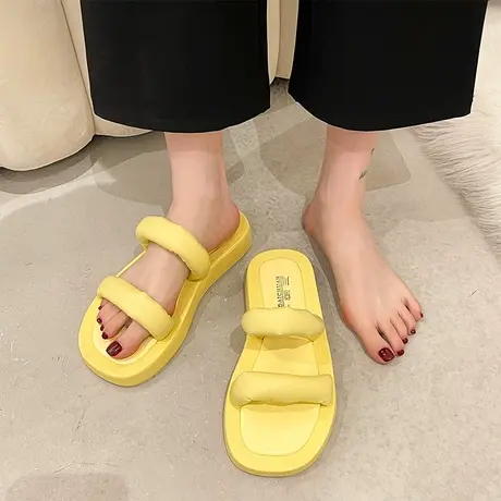 网红泡泡面包拖鞋度假厚底凉拖女2024夏外穿仙女风一字拖防滑凉鞋图片
