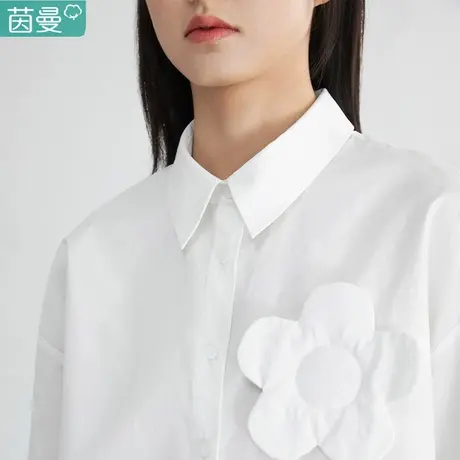 茵曼纯棉叠穿学院风衬衫女款2023初春装新款新长袖衬衣上衣设计感商品大图