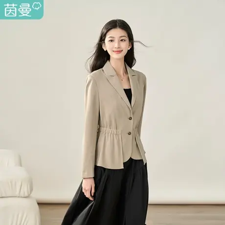 【商场同款】茵曼优雅小西装2023秋季女装新款弹力收腰裙摆上衣图片