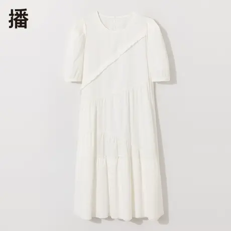 播连衣裙女2023秋季新款圆领套头木耳边专柜代购通勤文艺A字短裙图片