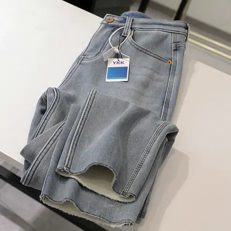 加绒加厚！上腿裤型巨好看！高街复古牛仔裤女弹力修身烟管直筒裤图片