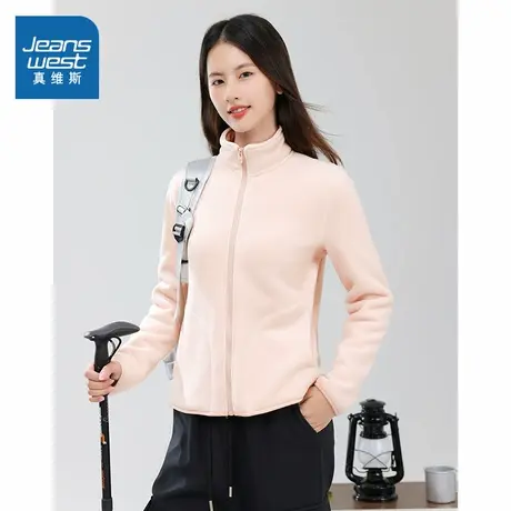 KMV真维斯加绒厚外套女2025新款爆款秋冬韩系慵懒风浅粉修身上衣图片