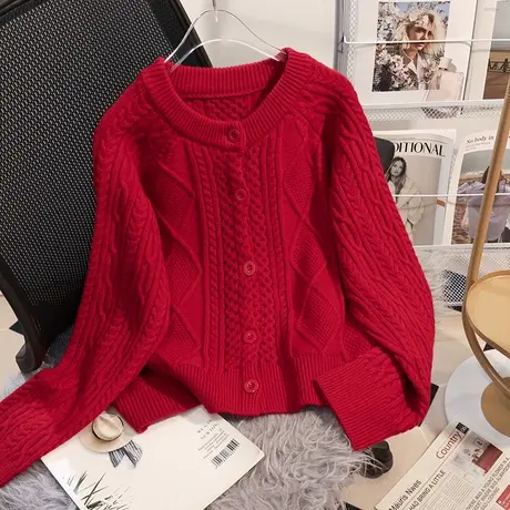 小香风短款麻花针织开衫毛衣外套女2023年秋装新款温柔风时尚外搭图片