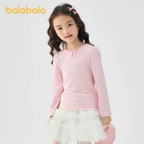 巴拉巴拉童装女童T恤儿童2025春装新款长袖上衣甜美条纹针织内搭商品大图