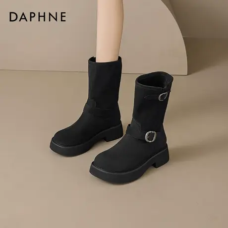 达芙妮中筒西部牛仔靴女款2025夏季新款黑色机车短靴新疆旅游靴子商品大图