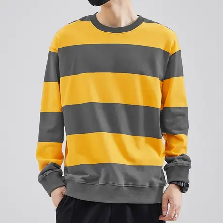 重磅条纹卫衣男潮ins宽松潮流百搭圆领长袖t恤套头无帽秋季上衣服商品大图