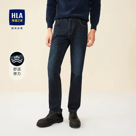 HLA/海澜之家基础经典款牛仔裤男弹力含羊绒保暖五袋款透气裤子男商品大图