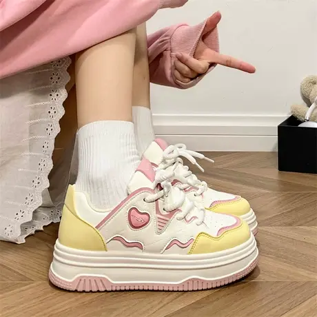 人本粉色厚底小白鞋女2025秋季新款百搭马卡龙休闲女鞋轻便板鞋女商品大图