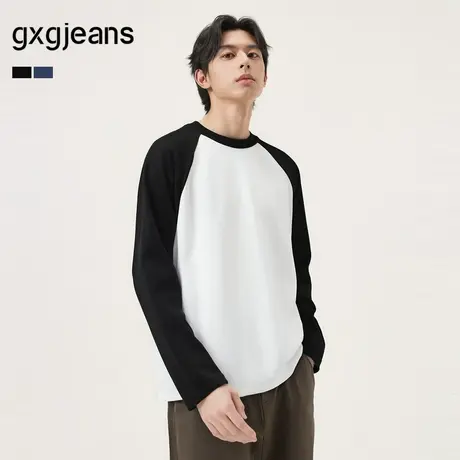 gxg.jeans男装 多色插肩袖基础打底长袖T恤男女同款情侣 25秋新品图片