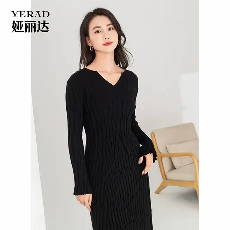 【商场同款】娅丽达黑色v领长袖正肩针织衫女春秋新款小个子内搭商品大图